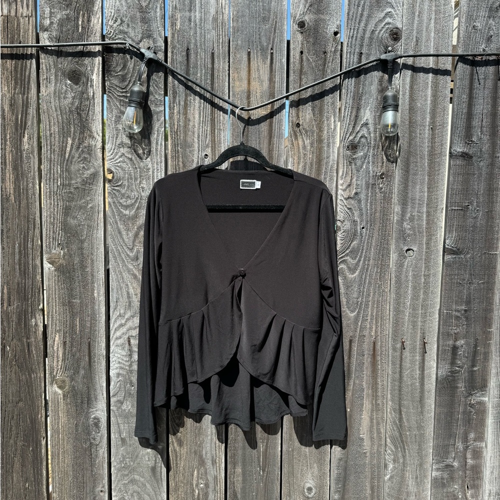 Sympli The Best Cardigan Top Black Stretchy Cropped Button Front Cardigan Sz 10